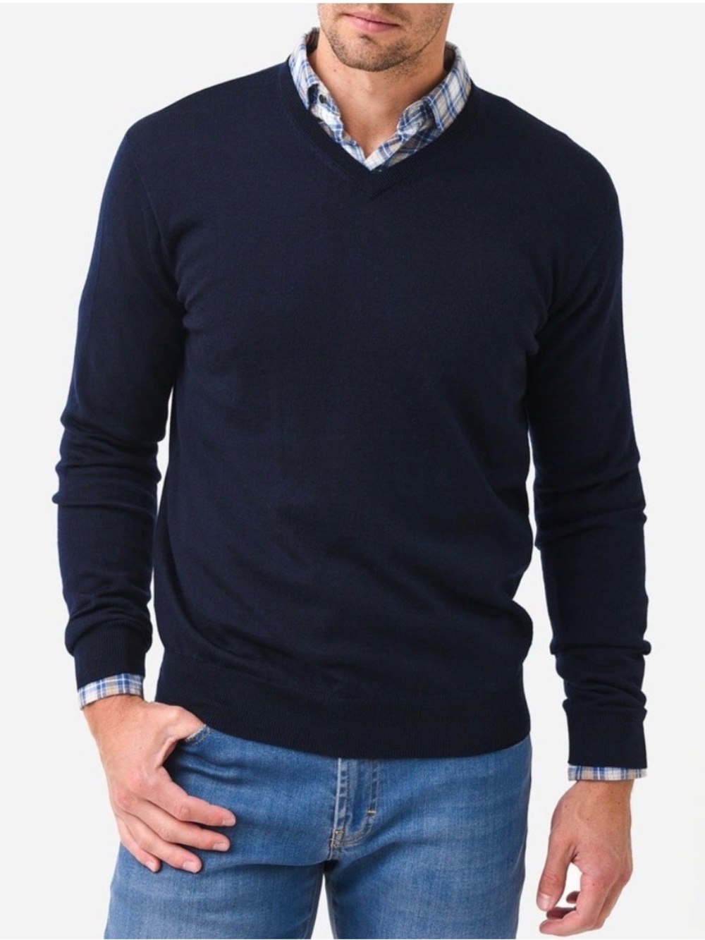 Peter Millar Navy V-Neck Size Large Sweater 100% Cashmere